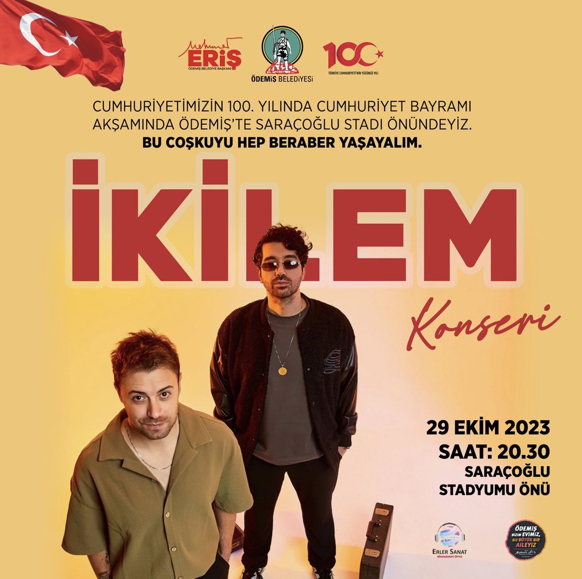 İkilem 29 Ekim Pazar
İzmir Ödemiş’te. 
#ikilem #konser #izmir #ödemiş #ödemişbelediyesi #cumhuriyet100yaşında #cumhuriyetkonseri #erlersanat
@ikilemmusic <a href="/odemisbel/">Ödemiş Belediyesi</a>