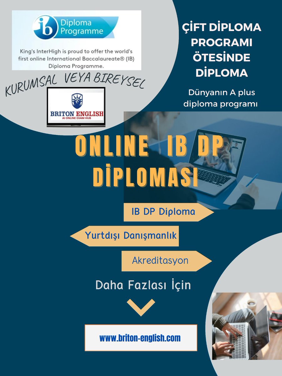 Dünyanın ilk ve tek Online IB DP Programını lisenizde uygulamak için hemen bizimle temasa geçin. briton-english.com 
#ibo #ibdp #kingsinterhigh #inspiredschools #pyp #myp #dp