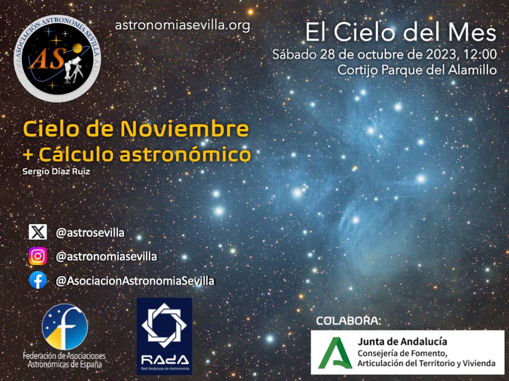 El próximo sábado 28 de octubre tendremos nueva entrega de #cielodelmes
Junto a nuestro compañero <a href="/expanding_astro/">Sergio Díaz</a> daremos un repaso a los eventos astronómicos más interesantes de noviembre y propondremos algunos retos para observar y fotografiar en estas noches otoñales
1/3