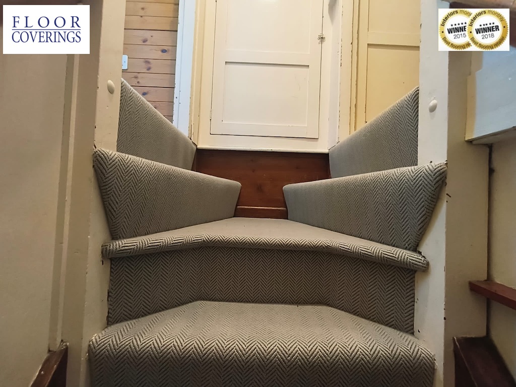 Check out these separating stair cases that have been fitted with carpet by our fabulous team of installers.  The carpet was edged for stairs and installed as stair runners except on the half landings.  Simply love this! #flooring #happysunday #carpet