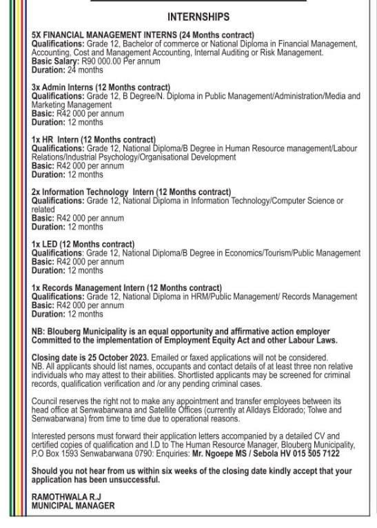 MzansiJobs's tweet photo. #JobAdviceSA #JobSeekersSA #MzansiJobs #KeaJobSeeker #SundayMotivation 

Internship Programme.

Post: x13.

Stipend: R42 000 p,a

Duration: 12 Months.

Closing Date: 25 October 2023.
[RT for awareness] https://t.co/IIK1gfCqAI