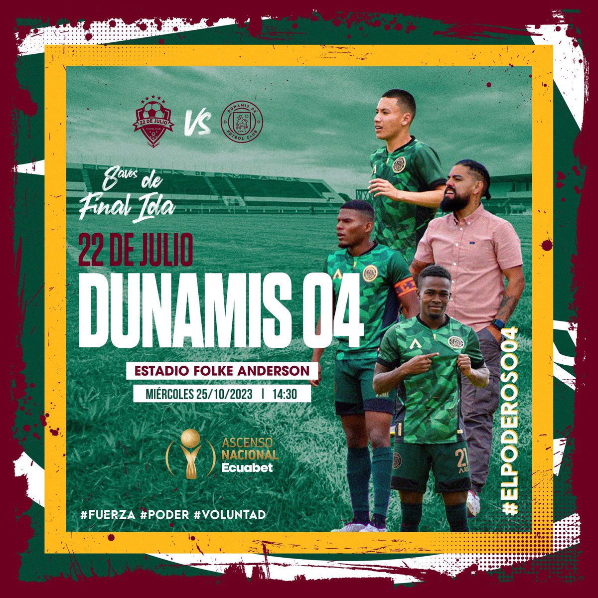04DunamisFC's tweet photo. También nos hicieron borrar la publicación 😅 

Que prevalezca el fútbol y los valores!⚽️🫱🏿‍🫲🏼
Volvemos a la ciudad de Esmeraldas 🌴☀️

8VOS DE FINAL (IDA) PLAYOFFS ASCENSO NACIONAL @ecuabetoficial 

🆚 @22dejuliofc 

🏟️ Folke Anderson

⌚️ 14:30

🗓️ 25/10/2023

EL PODEROSO 04 🇲🇱🔥 https://t.co/bWBoren5RR