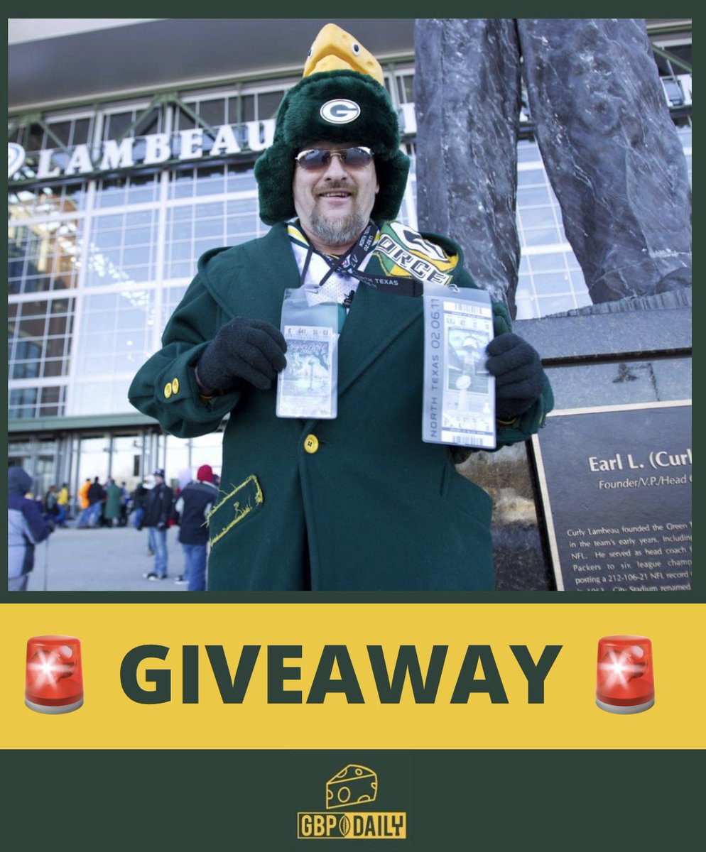GBPdaily's tweet photo. 🧀GIVEAWAY🧀

Who wants to go to a Packers game of their choice.. FOR FREE?

Picking 1 lucky Packers fan to win 2 tickets to any remaining home or away game courtesy of @tickpick, all you have to do is:

- RT this tweet
- Be following our new F B page (link below)

Ends on 10/27! https://t.co/1jEuqw2aUl