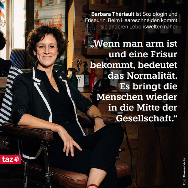 Warum man beim Haareschneiden nicht über Politik redet und was sie als Friseurin gelernt hat, erzählt Thériault im Interview: taz.de/Soziologin-ueb…