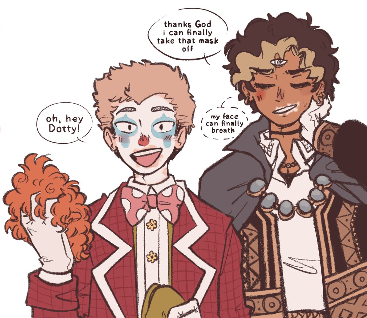 windycircus's tweet photo. CONTINUATION !!!! idiots didn't thought the face paint would stain and when it did neither realized bc the place they got out from was too dark, bless them 🙏
#marionetta #marionettafanart #ringillusion https://t.co/5RumY1H56M