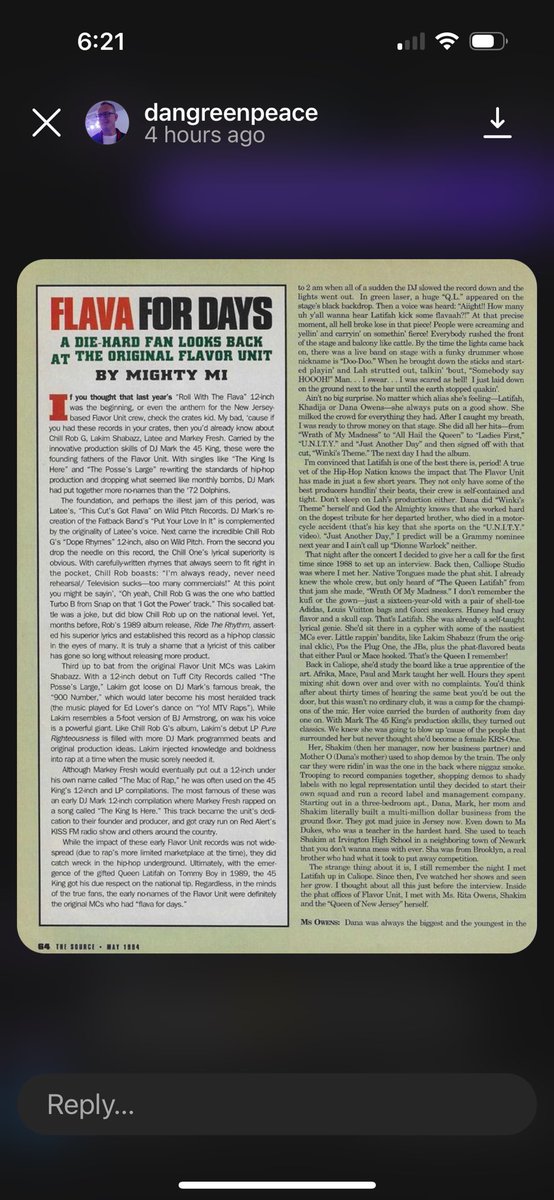 I wrote this article about the OG Flavor Unit for The Source in ‘94. When I told Mark the 45 King about it years later at one of those record conventions at The Roosevelt, he offered to buy me a record 💪🏼