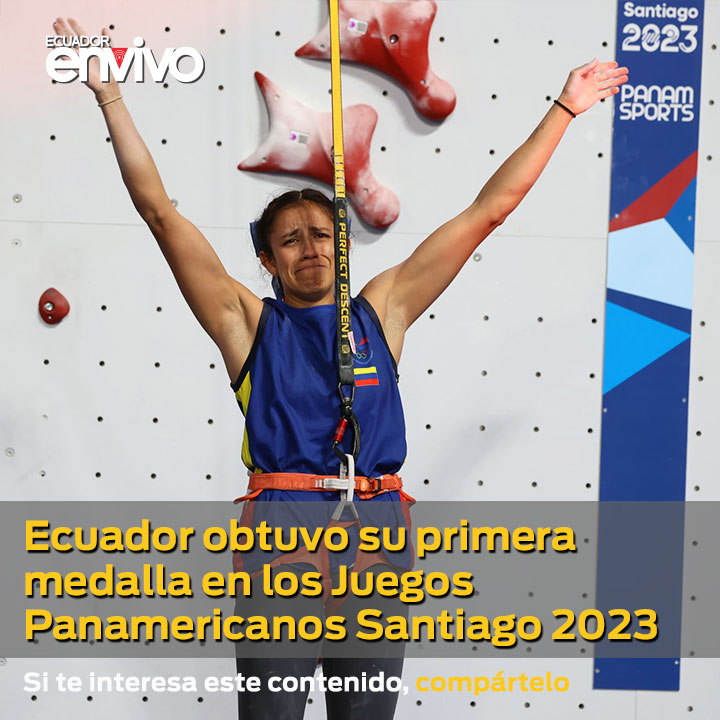 ecuadorenvivo's tweet photo. La escaladora ecuatoriana, #AndreaRojas, obtuvo una medalla de bronce, este 21 de octubre del 2023. Se ganó esa presea en la disciplina de escalada de velocidad femenina https://t.co/zqUXcBD7yC
#TeamEcuador #Santiago2023 @ECUADORolimpico https://t.co/eAefdpGZU3