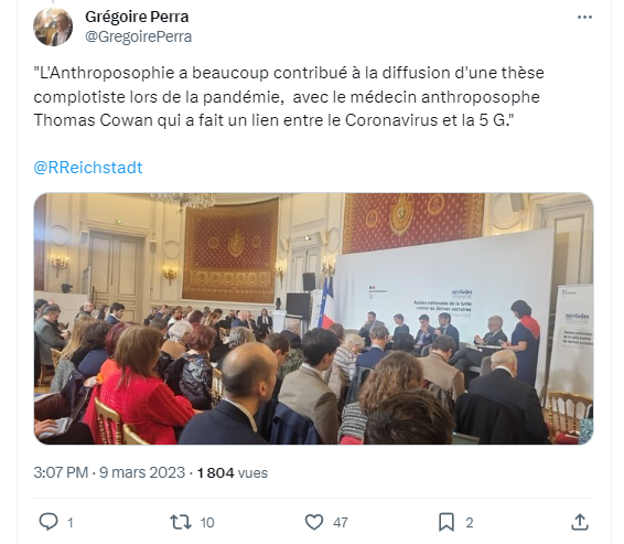 Humanaste's tweet photo. À prendre avec prudence, sous réserve de confirmation : 
https://t.co/2SYgbYzv01

Si ce qui est dit ci-dessus est confirmé, alors les liens s'éclaircissent davantage.

Le MondeGate diffusé par Daoust (#factnfurious) est probablement lié à Reichstadt et à Conspiracy Watch (CW). Aux manoeuvres d'une officine de désinformation, Daoust fonctionnait à la commande.
https://t.co/eUiH4tj9zH
https://t.co/a26ukH7LfD
CW fakes sur la pédagogie Steiner-Waldorf dès 2017.
https://t.co/g7WZ18z36c
Le CNC, en lien avec Reichstadt, finance la zététique qui fakes massivement sur la pédagogie S-W dans un publireportage d'une heure+ qui n'a pas coûté 5 cents.
https://t.co/PnOWoTHon3
CW fakes sur la biodynamie et la pédagogie S-W en diffusant les élucubrations de Bronner.
https://t.co/MpdrGOQxmH
Reichstadt fakes sur l'anthroposophie lors des assises sur les dérives sectaires organisées Backès (photo) en faisant croire que Cowan est médecin anthroposophe. 
https://t.co/MpdrGOQxmH
https://t.co/6eSbVMsF8W
La Miviludes utilise ses fakes sur Cowan dans son rapport 21 qui se base sur des données caduques (=dont sur Cowan) et controversées. Elle ignore le communiqué de la SAF à ce sujet. 
https://t.co/khKMbwR2ui
https://t.co/KNGQMHL05B
https://t.co/eLyfkuQ3de
GP passe publiquement "commande" via Twitter à Reichstadt alors qu'il se rend à l'Assemblée Nationale pour qu'il délivre des fakes sur la pédagogie S-W et l'anthroposophie. 
Les termes précis de GP sont intéressants : il invite Reichstadt à "de ne pas oublier" donc de "se souvenir" (photo) d'un contenu (faux) qui lui a été donné auparavant et qui est à délivrer aux élus.
https://t.co/TI3aB2gPL0
Reichstadt est proche de C.Fourest du Printemps Républicain - lignée de Guyard et en probablement en mode revanche suite à sa défaite judiciaire - dont est proche GP.
https://t.co/hoCg497zmf
Le MoDem, parti allié à la Macronie, financerait CW et soutiendrait potentiellement les propos anti anthroposophie de CW?

Le gouvernement passerait possiblement et notamment par CW pour faker notamment sur l'anthroposophie, la pédagogie S-W, la médecine anthropsophique et la biodynamie. CW ressemblerait / m'apparaît dès lors à une espèce de plaque tournante / carrefour permettant de rassembler et concentrer puis diffuser des fakes sur des sujets pour une idéologie bien précise et dans l'intérêt du gouvernement.