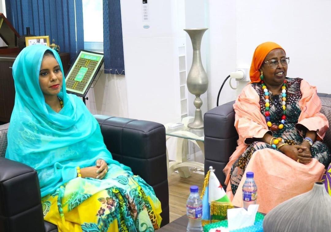 The Minister of Social Affairs of Djibouti #WafaIsmail today received a delegation led by the Minister of Women and Development of Human Rights of Somalia @hon_khadija