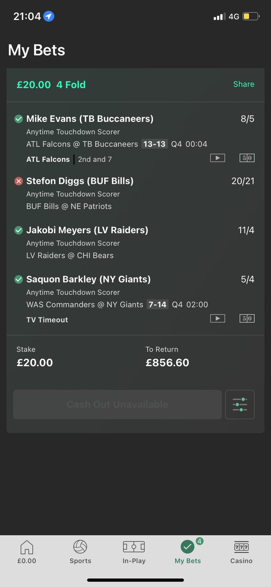 rob_morgan's tweet photo. @bet365 why has Stefon Diggs been settled as a losing bet when he scored a Touchdown? https://t.co/ZyOJ1UqtLj