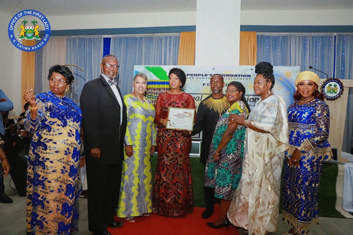 Ladyfatimabio's tweet photo. Last night I attended the dinner/awards ceremony of the People’s Foundation for Humanity at the Brookfields hotel. My address was focused on promoting the “Big Five Game Changers" priorities of President Julius Maada Bio whilst calling on citizens to actively support the BIG-5. https://t.co/Zz1WewM3cp
