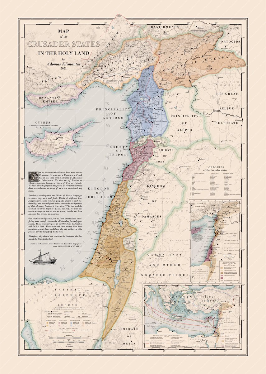 Map of the Crusader States in the Holy Land by Adomas Klimantas
