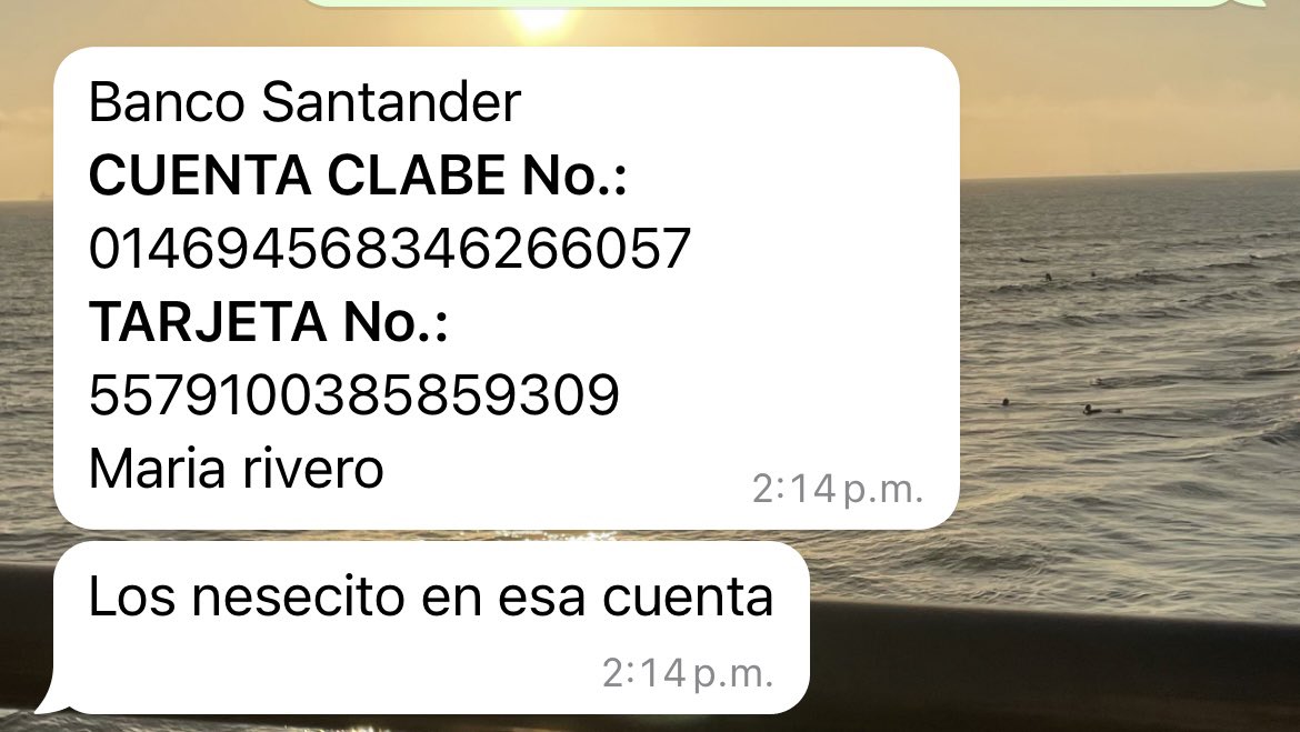 AlexGLemoine's tweet photo. @SantanderMx están hackeando whatsapp y piden dinero a esta cuenta. Ahí les encargo 👍🏾 @policiaciber https://t.co/cgthRJx4jF