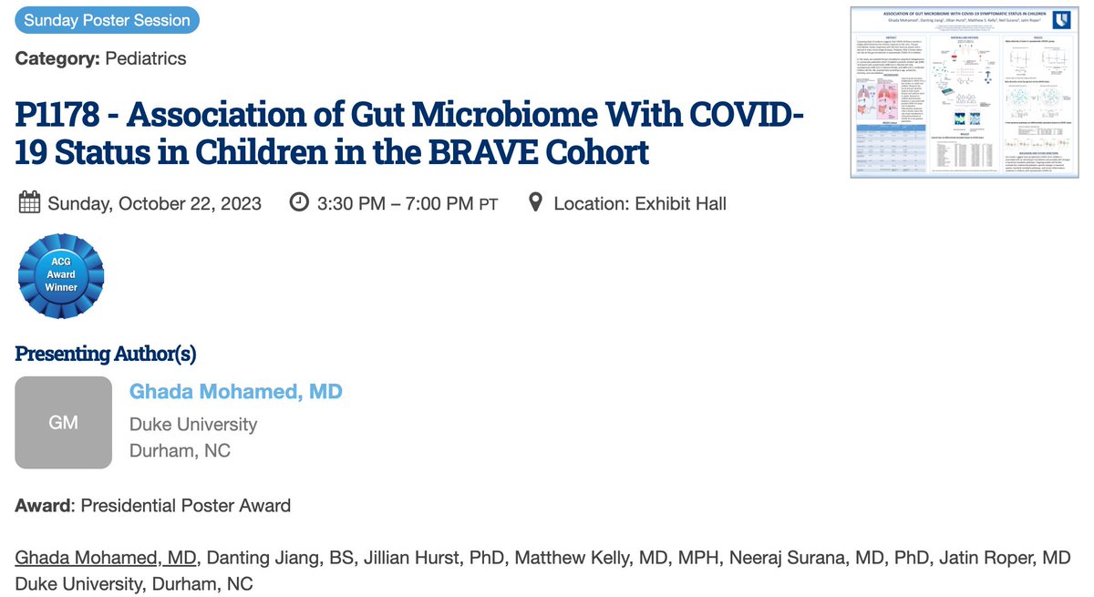 Happy to have our research recognized as a presidential poster at #ACG2023. All thanks to Danting Jiang, Dr. @hjillianh, Dr. Matthew Kelly, and Dr. Neil Surana. Special thanks to Dr. <a href="/jatinroper/">Jatin Roper</a> for leading this project. Read more here: cdmcd.co/KpE3P5