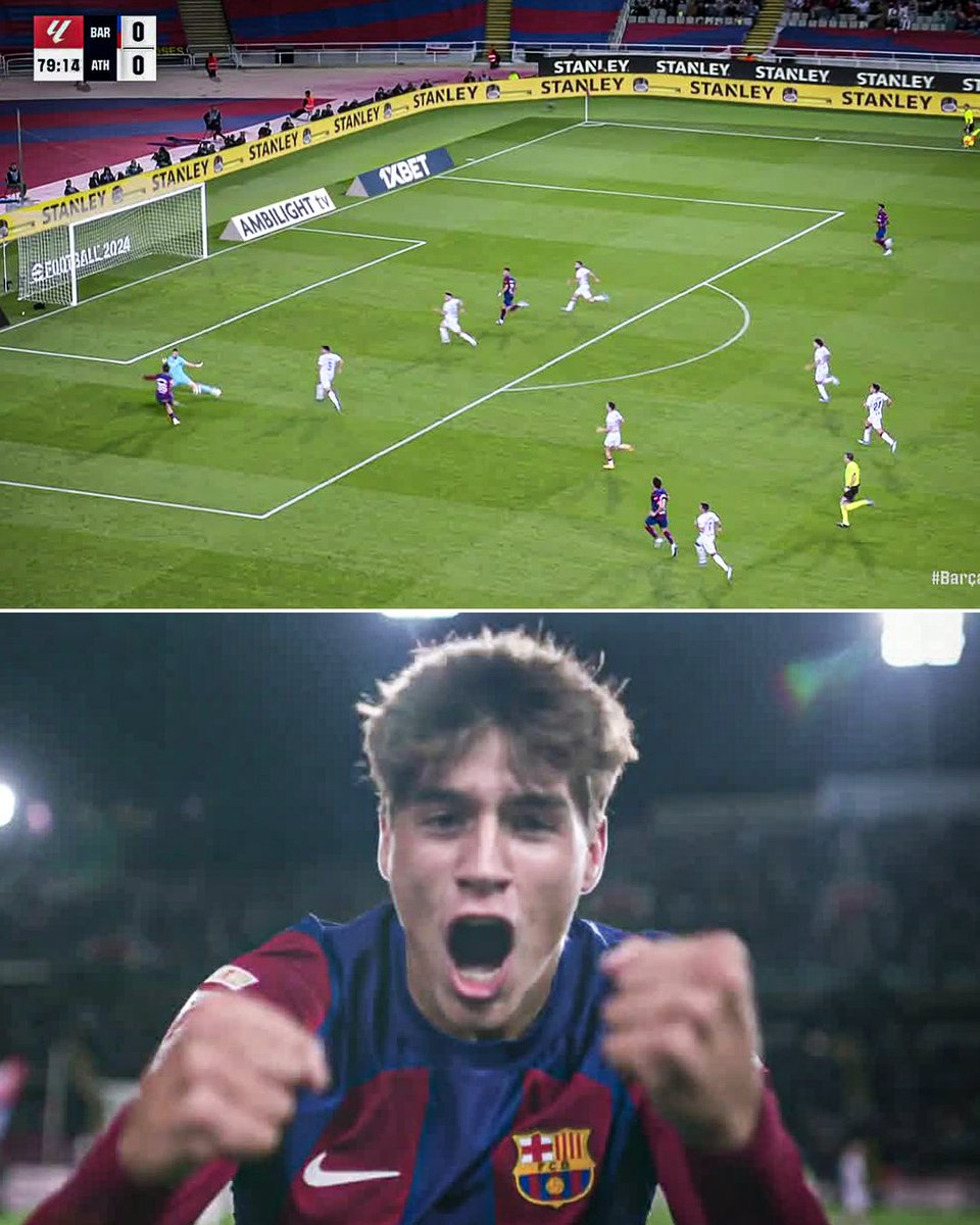 ESPNFC's tweet photo. 17-YEAR-OLD MARC GUIU SCORES ONE MINUTE INTO HIS BARCA DEBUT ON HIS FIRST TOUCH!

WHAT A MOMENT 🙌 https://t.co/K6UbuAeXm0