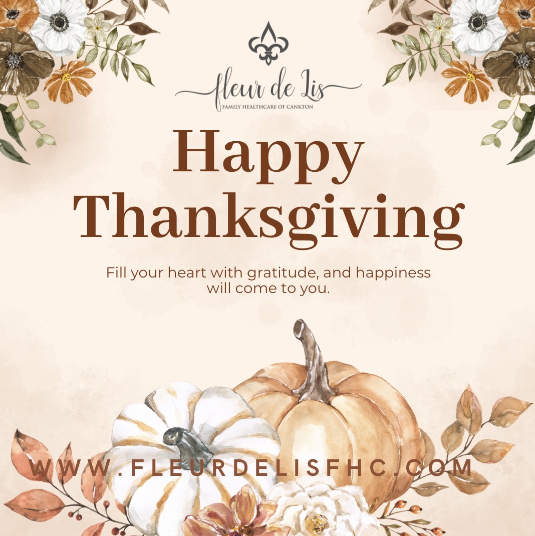 Happy Thanksgiving!

Be thankful, be blessed.

Fill your heart with gratitude, and happiness will come to you.

#RHC #RuralHealthcare #Healthcare #UrgentCare #FamilyHealthcare #Cankton #Louisiana #MedicalClinic #Family #UrgentCareClinic #NursePractioner #PatientCare
