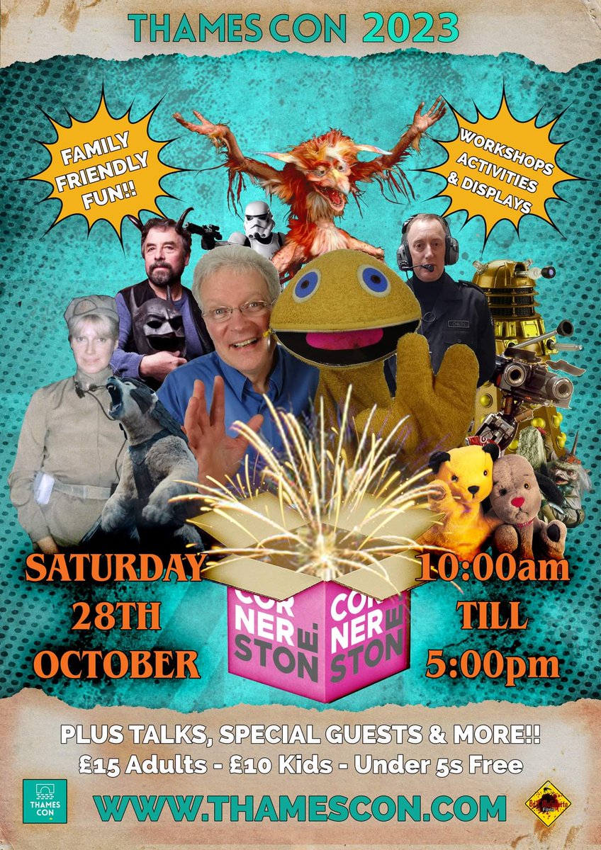 Thames_Con's tweet photo. See you at #thamescon on Saturday at @CORNERSTONEfun
#labyrinth #puppets #shortcircuit #zippy #rainbow #sooty #sweep #HisDarkMaterials #dalek #drwho #doctorwho https://t.co/HFQ9CYb3hw