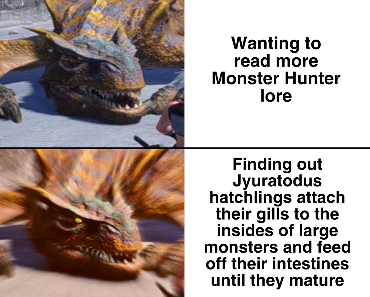 QuirklessStoner's tweet photo. Ah monster hunter lore https://t.co/HDeL0fA0Iy