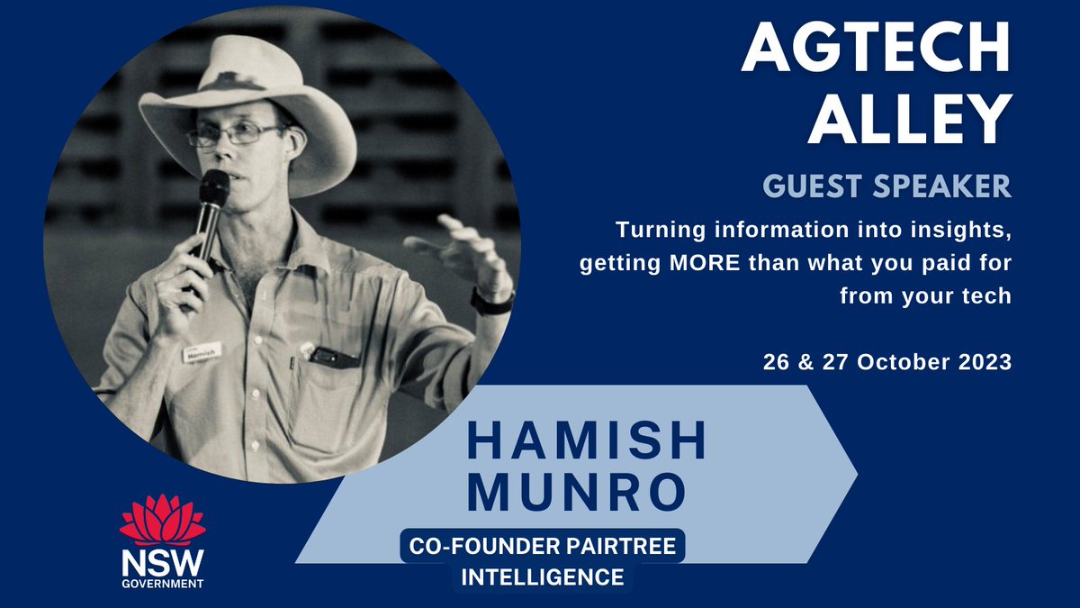 DPI_DigitalAg's tweet photo. Join us at #AgtechAlley during the Australian National Field Days on Oct 26 for an inspiring session with industry innovator Hamish Munro, Pairtree Intelligence!
Learn how to turn data into invaluable insights and supercharge your Agtech.
🔗 Program https://t.co/Yx66vRLcrp https://t.co/7IVAKBY17D