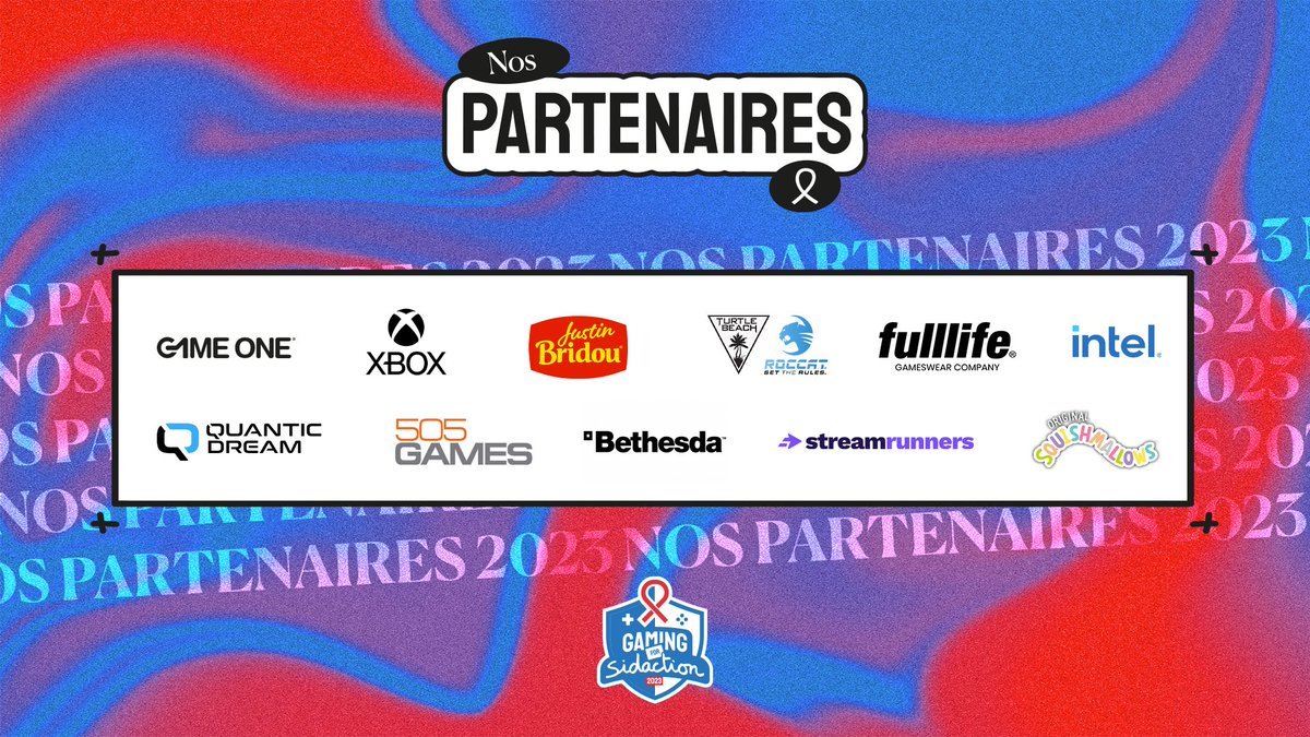 GamingSidaction's tweet image. Un grand MERCI à nos partenaires de nous avoir suivis sur cette nouvelle édition de #GamingForSidaction ! 🤝

🫶 @gameone, @XboxFR, @JustinBridou, @TurtleBeachFR, @Fulllife_fr, @IntelFrance, @Quantic_Dream, @505GamesFR, @Bethesda_fr, @StreamRunnersFR, @squishmallows 🫶
