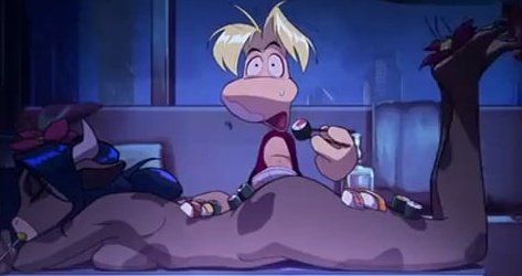 LeoTechMaker's tweet photo. Bordel si un jour je pensais voir Rayman manger des sushis sur le cul d'une vache humanoïde tout en se bourrant la gueule)

(Je jure que c'est une série Ubisoft officielle. Et c'était trop bien.) https://t.co/Be3XwdT7JR