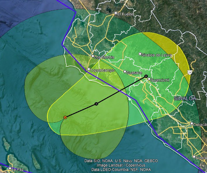 noticieristas's tweet photo. #ÚltimaHora ⛈️| Tormenta Tropical #Norma 🌀 se fortalece por lo que se mantiene estacionaria disminuyendo su velocidad de desplazamiento a 6 km/h; de acuerdo a datos de Protección Civil, también se ajustó el punto de impacto ligeramente al sur, pudiendo impactar en el poblado de Las Glorias, en Guasave