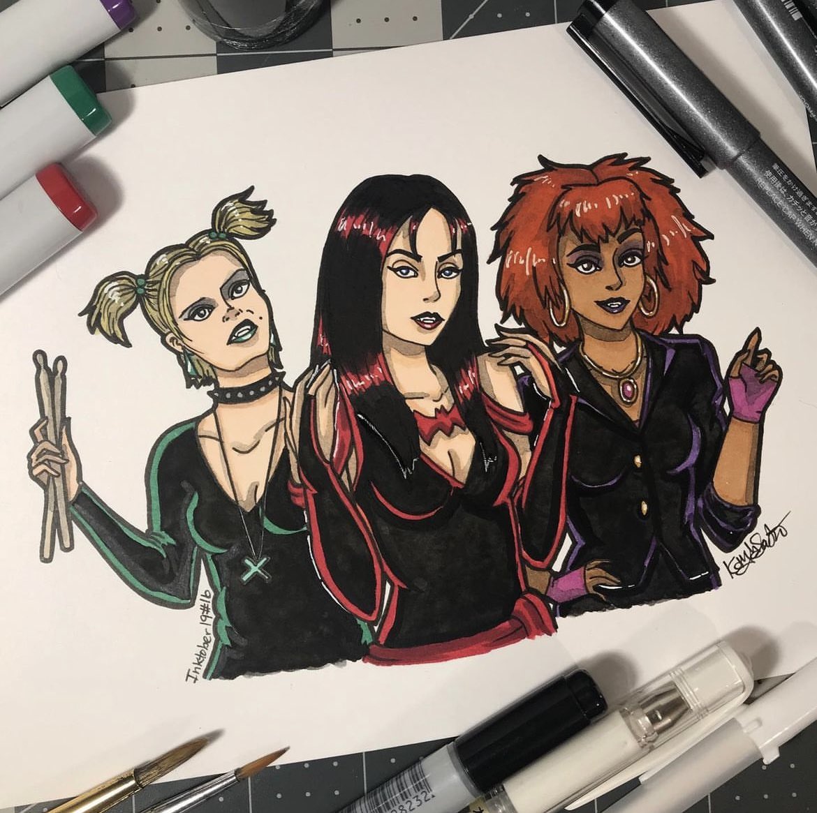 frecklefoxart's tweet photo. Here’s the finished piece for my drawing of the Hex Girls! It’s officially crunch time for me to get ready for my upcoming table at #kingconnw coming up this weekend! Also, enjoy the older drawing I did of these girls back in 2020 and 2017! #inktober #hexgirls #ScoobyDoo #Fanart https://t.co/t6qFkvJFkG
