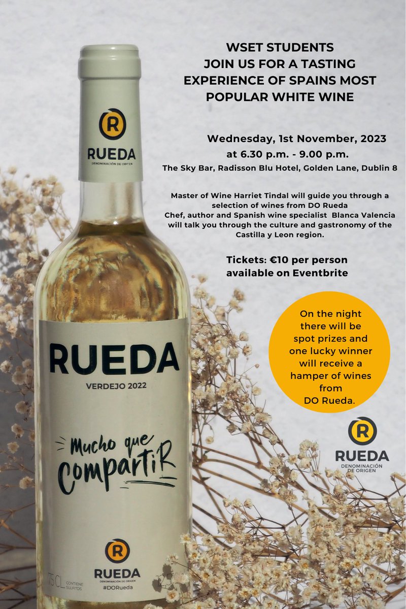 Wine consumer event, discover and enjoy the wines of DO Rueda, Spains most popular white wine region. Limited spaces available Grab your ticket here 👇 bit.ly/doruedawset