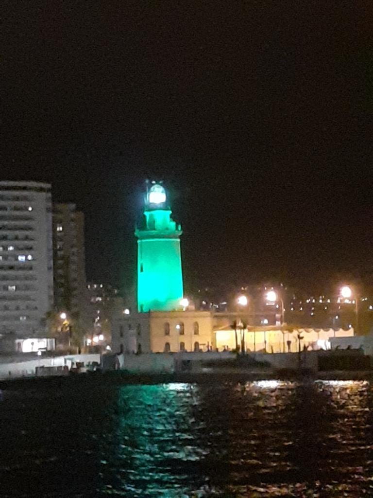 La Farola del #PuertodeMálaga se ha iluminado esta noche de verde con motivo del día internacional del Síndrome de Phelan-McDermid, una enfermedad que afecta al desarrollo cognitivo y piscomotor de las personas. 
#PhelanMcDermid #Málaga