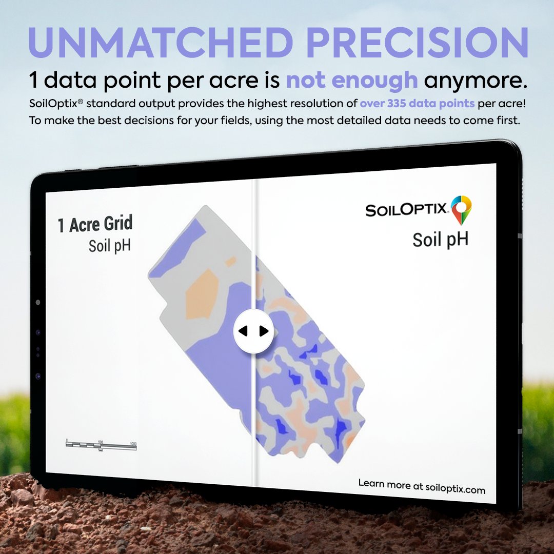 SoilOptix's tweet photo. SoilOptix® standard output provides the highest resolution of over 335 data points per acre! To make the best decisions for your fields, using the most detailed data needs to come first. 

For an interactive comparative view, visit  https://t.co/wfuYYkaZTn https://t.co/4cmarqIeeb