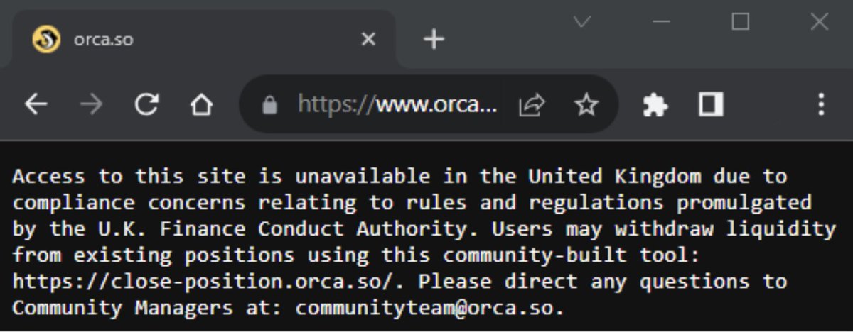 ❗🗞️ Breaking News 🗞️❗

Users in the UK can no longer access  Orca.so 😲😭

#51stState 

$SOL #Solana