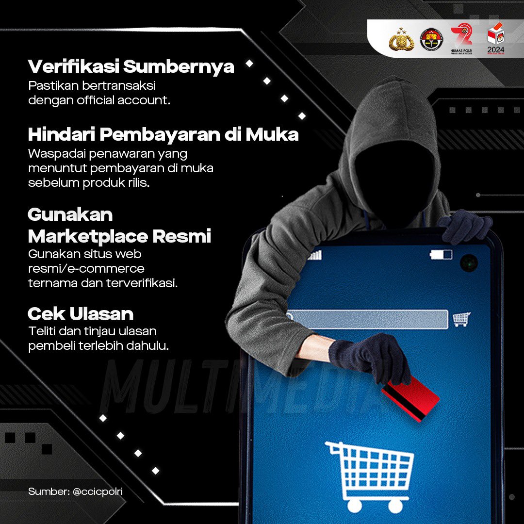 HumasPoldaJatim's tweet photo. #BijakKelolaInformasi Tips Terhindar Penipuan Pembelanjaan Pre-Order

Adanya peluncuran handphone sedang marak di kalangan masyarakat. Berikut tips yang bisa kamu ikuti agar terhindar dari penipuan pembelanjaan pre-order. Respon Cepat Tepat

Sumber: @ccicpolri https://t.co/pVcJgeoBTe