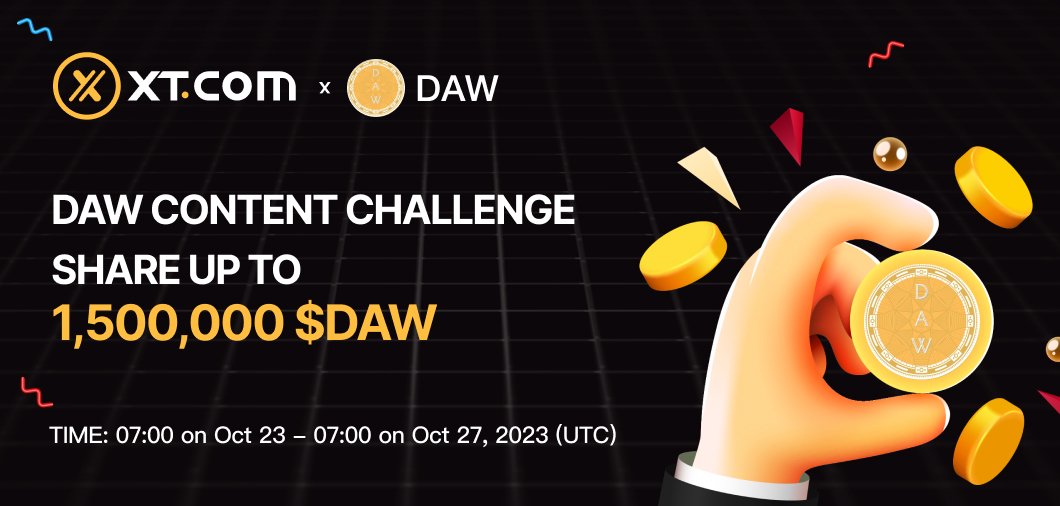 XTexchange's tweet photo. 🏆 #DAW Content Challenge!

Participate & win a #prizepool of 1,500,000 $DAW👇 #Airdrop #Giveaway

🔸 Follow @dawcurrency
🔸 Like, RT & tag 3 friends
🔸 Share “What do you love about DAW” with #iLoveDAWandXT

⏰ 07:00 on Oct 23 - 07:00 on Oct 27, 2023 (UTC)

📝 Form - https://t.co/vH9gLhywpp

Details⤵️
https://t.co/01bBavusgr