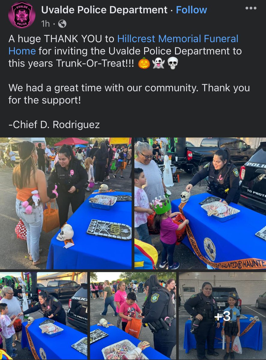 BCross052422's tweet photo. Imagine having the audacity of being a cop who didn’t do shit while our kids were murdered, doing a trunk or treat, at the funeral home, that is right across the street from Robb.

Fuck these cops. Fuck this town. And fuck anyone who is “supports” the Uvalde PD! https://t.co/Ipd6dyLmZd