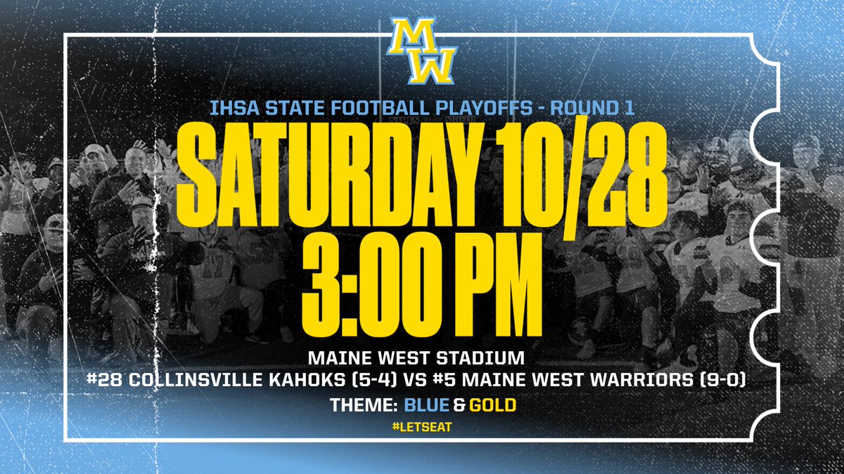 The Warriors will host Collinsville HS on Saturday, 10/28 at 3pm! #LetsEAT #TEAM64 <a href="/mwwarriors/">MW Athletics</a> @ad_mathis_mw <a href="/Dion_JTsports/">Dion (J & T Sports)</a> <a href="/EDGYTIM/">Timothy “EDGYTIM” OHalloran</a> <a href="/KallioSports/">Christian Kallio (J&T Sports)</a> <a href="/Quags57/">Dick Quagliano</a>