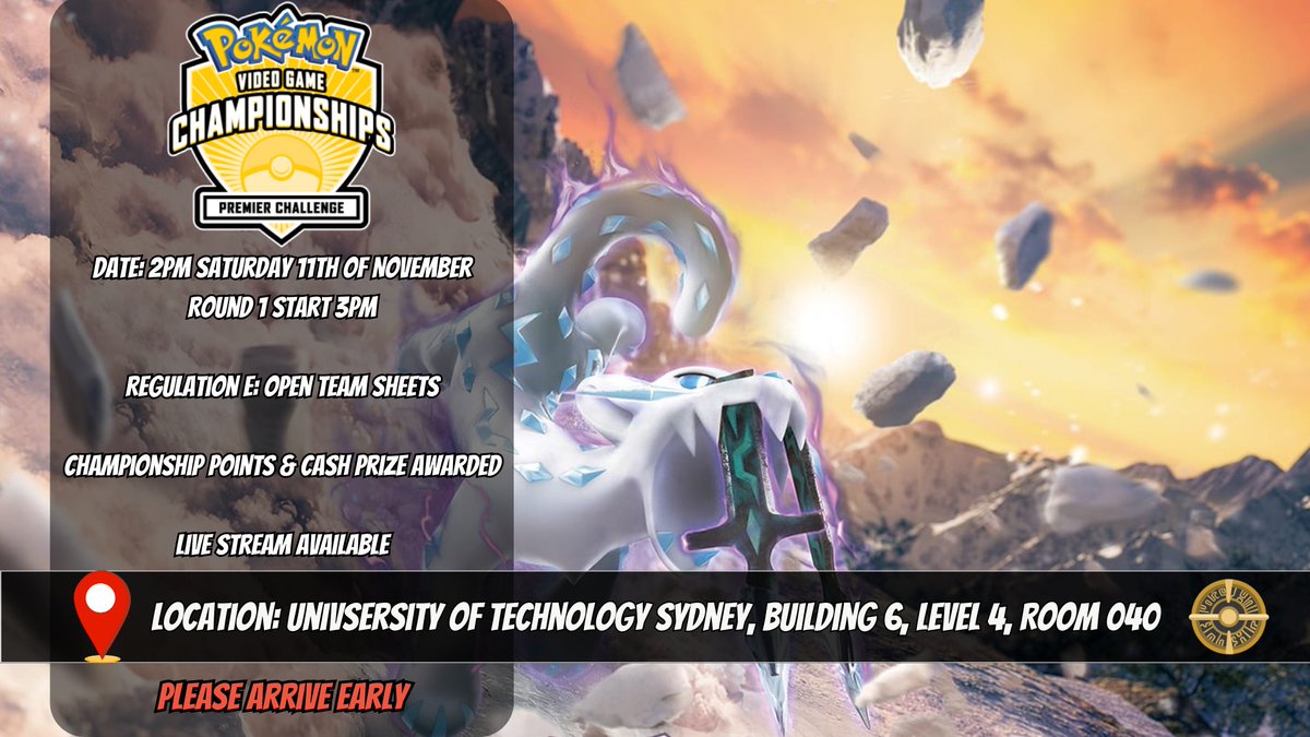 imlordkai's tweet photo. PokéFolk Sydney PC- VGC #02

📅Date: Arrive no later than 230pm Saturday 11 /11/23 
📍Location: University of Technology Sydney
💸Prizes: Top 4 Cash/ Top 8 CP
📜Rego via link: https://t.co/h3TLJZBCjv

1. Pay registration
2. Fill out Forms and follow all instructions

Rego closes 5/11/23. 
Team sheets can be done anytime but must be brought on the day.