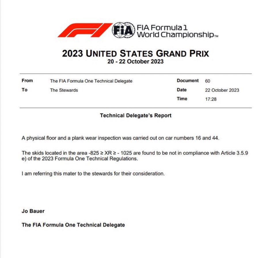 🚨Lewis Hamilton ve Charles Leclerc’in araç tabanları yarış sonunda FIA’nın yaptığı taban aşınma testini geçemedi. #F1 #USGP 

👉İki isim de yarıştan ihraç edilebilir