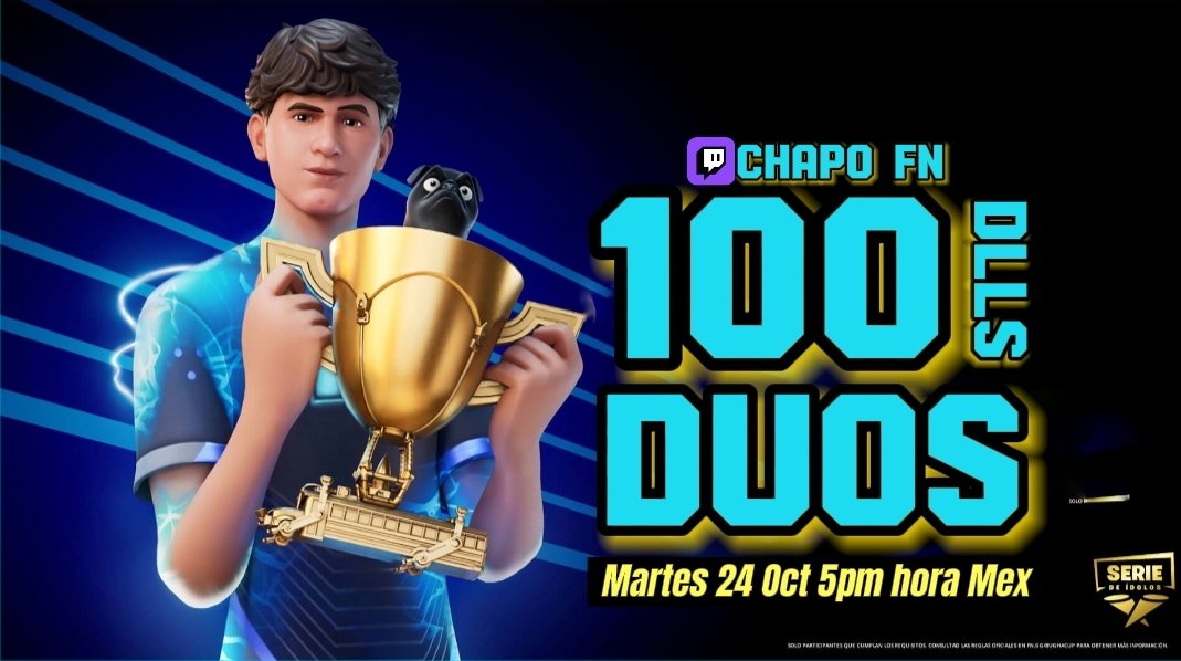 💰Prize Pool 100dlls💰
 
🔴Requisitos
 
✅️Seguirme <a href="/CHAPO_FN1/">CHAPO FN</a> 
✅️Seguirme twitch.tv/chapo_fn 
✅️Like &amp; RT 
✅️Mencionar a tu Duo ( ambos deben hacer Requisitos)

Trasmitido: twitch.tv/chapo_fn