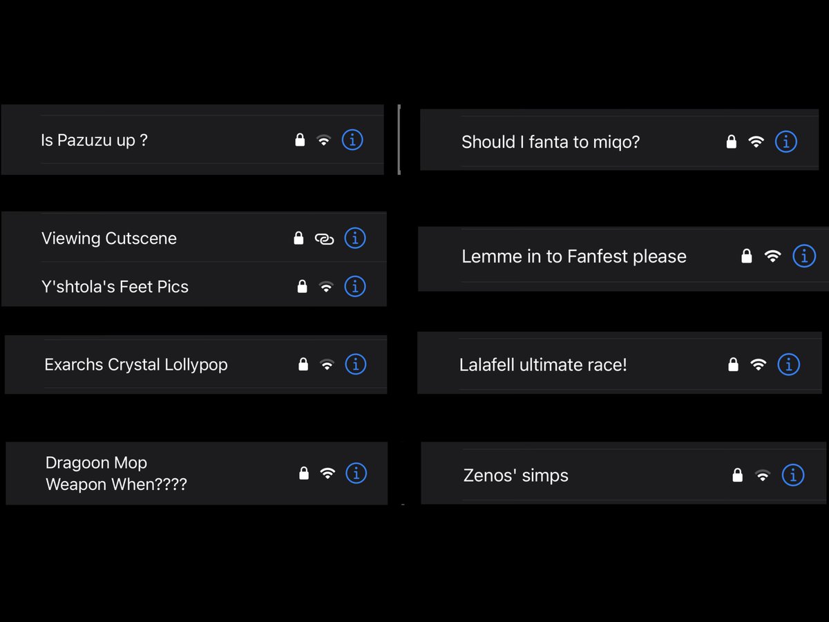 Day 2 of Fanfest gave us less wifi names but they still deserve to be shown #FFXIV #FFXIVFanFest