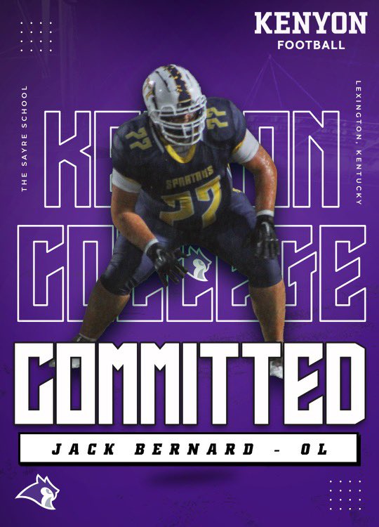 Beyond excited to announce that after a great talks with @IanMGood and @Coach_Cattrell, that I am officially committed to Kenyon College!
@lexsayrefb @KenyonFootball @ChadPennington @JoshuaSASmith @CoachArnold71