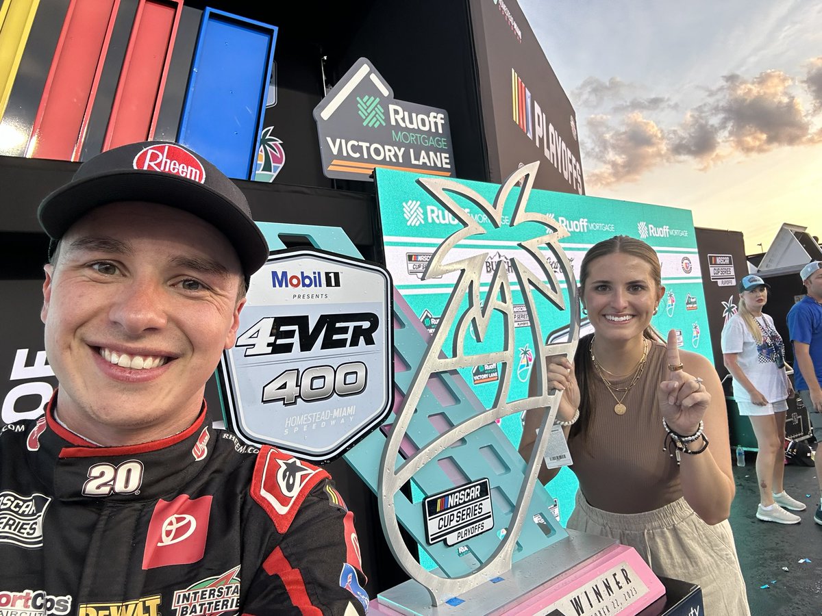 Christopher Bell and his wife, Morgan, selfie with the trophy