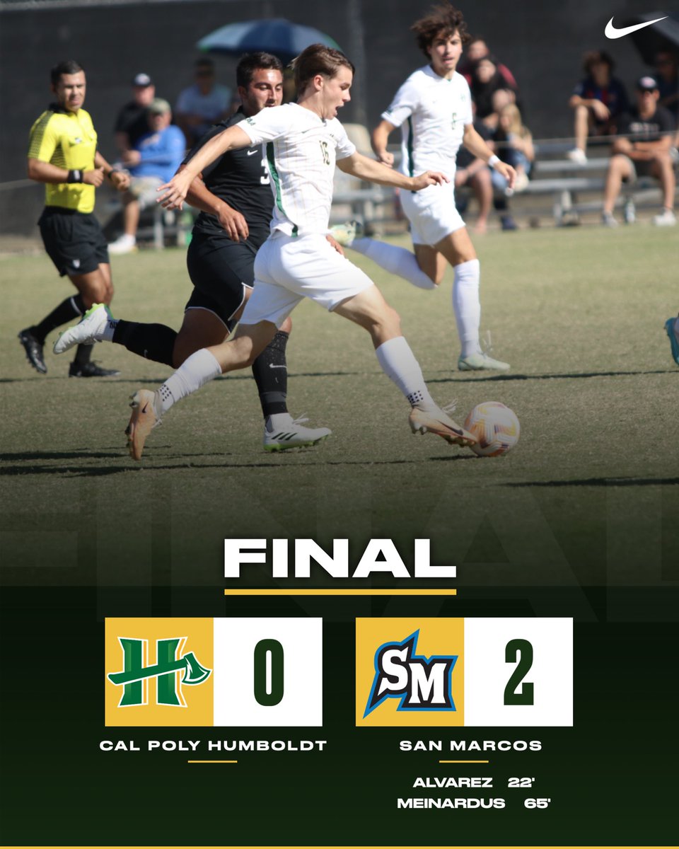 HumboldtJacks's tweet photo. ⚽️| FINAL: @Humboldt_MSOC falls to San Marcos with a final score of 2-0 on the road. 

The ‘Jacks return to College Creek Field for the final weekend of home matches this Friday and Sunday! 🪓

#TrueJacks https://t.co/Q3TGEI2m71