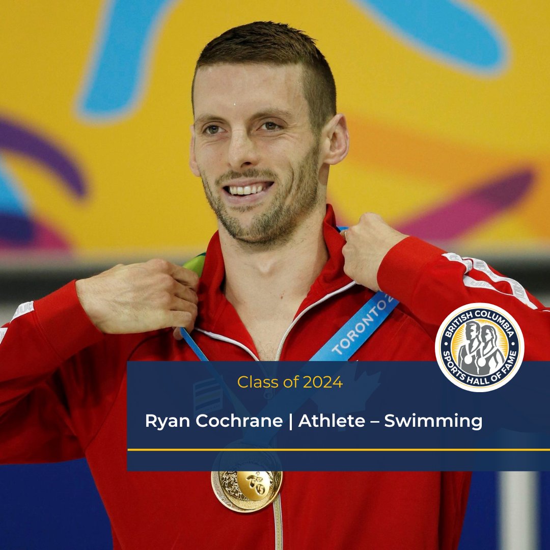 Congratulations to inductee Ryan Cochrane (<a href="/cochraneryan/">Ryan Cochrane</a>)! The Victoria native is Canada’s most decorated male swimmer of all-time, winning Olympic silver (2012) and bronze (2008). He is also an 8-time medalist at the World Aquatics Championships, the most ever won by a Canadian.