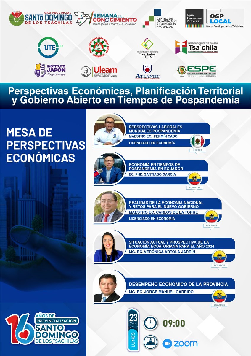 isaacepunam's tweet photo. El Seminario Internacional Perspectivas Económicas, Planificación Territorial y Gobierno Abierto en tiempos de Pospandemia abre la #SemanaDelConocimiento del @GadTsachilas. Participarán expertos de México, Brasil, Chile, Colombia y Ecuador. Inscripciones: https://t.co/8FgehA8IFL https://t.co/9PXbpRMXvm