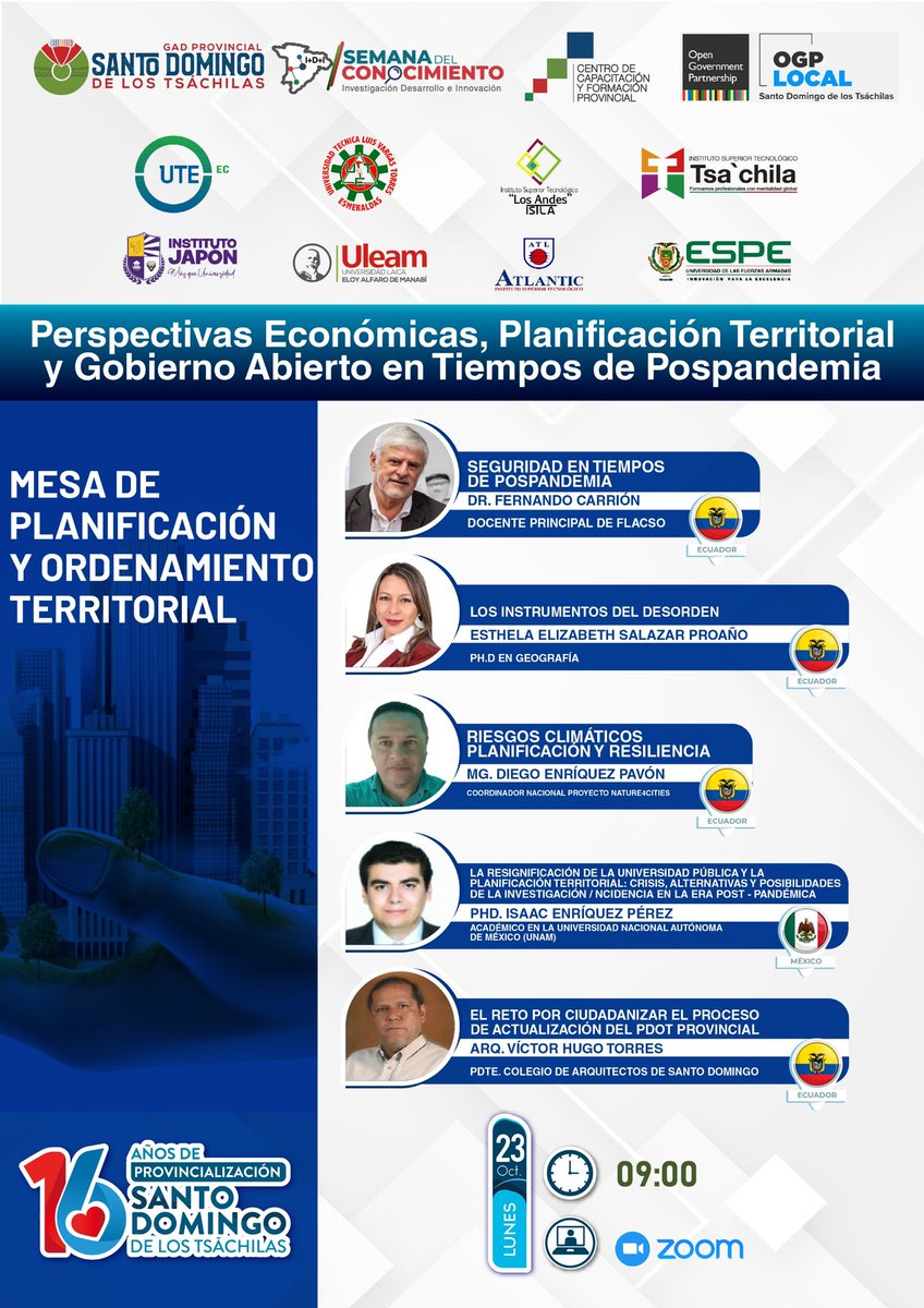 isaacepunam's tweet photo. El Seminario Internacional Perspectivas Económicas, Planificación Territorial y Gobierno Abierto en tiempos de Pospandemia abre la #SemanaDelConocimiento del @GadTsachilas. Participarán expertos de México, Brasil, Chile, Colombia y Ecuador. Inscripciones: https://t.co/8FgehA8IFL https://t.co/9PXbpRMXvm