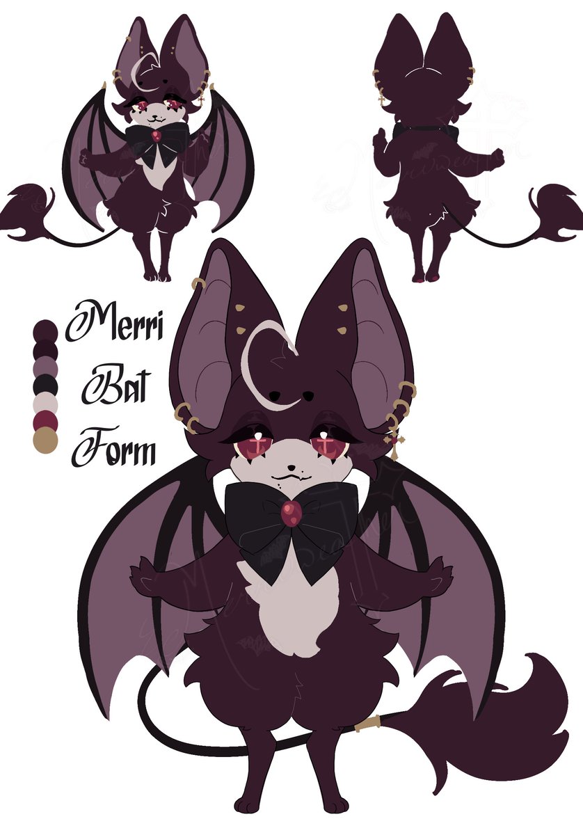 MerriManor's tweet photo. Thanks to the wonderful brain of my friend @/ pocketwyrm (he doodled some very adorable bat Merri's and allowed me to base the design off of them ❤️), I finally have a bat form! 🦇I can be even smaller, imagine all of the possibilities.........

#MerriAtelier https://t.co/dSBlE8CGHu
