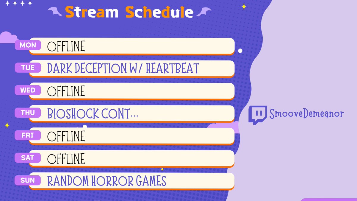 Smoove_Demeanor's tweet image. 🗓️ Stream Schedule - 10/22!!  We are back this week with more Spooky games! We are also including a Heartbeat Monitor with some games, so...we'll see how that goes 🤣: 

Tue | #darkdeception  
Thu | #bioshock  
Sun | #randomhorror   

Art by:nekogitan