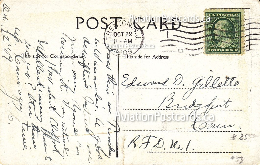 MarjeMolder's tweet photo. This #antique 1909 #aviation #postcard #Souvenier w/ #Exhibition of #Herring - #GlennCurtiss #GoldenFlyer machine that won the World’s #Championship #Race at #Reims #France as housed at #Wanamaker Dept. Store was mailed 114 years ago today _Oct 22, 1909 to #Trenton NJ #philately https://t.co/VcVDGUGug3