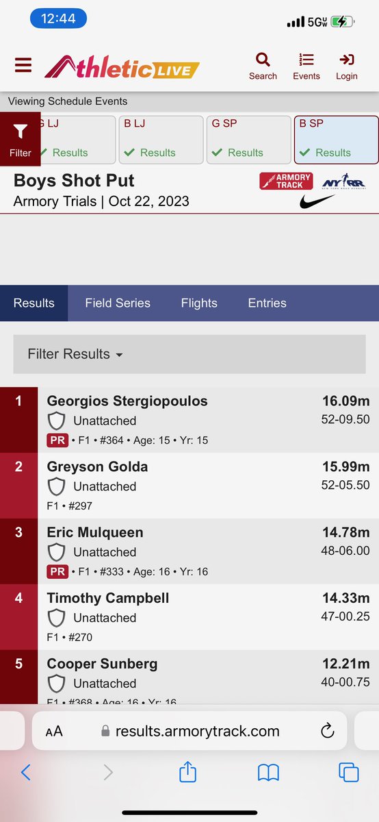 GStergThrows's tweet photo. New PR‼️ 52ft (16.09m) with the 5.45k (12lbs) shot put. Thank you to everyone who helped me surpass my goal. More to come this winter season! 💪🏻@DrMSterg @drsterg @ArmoryNYC @PRESEGAS @Chaminade_HS @NewsdayHSsports https://t.co/QhpJEBeeLJ