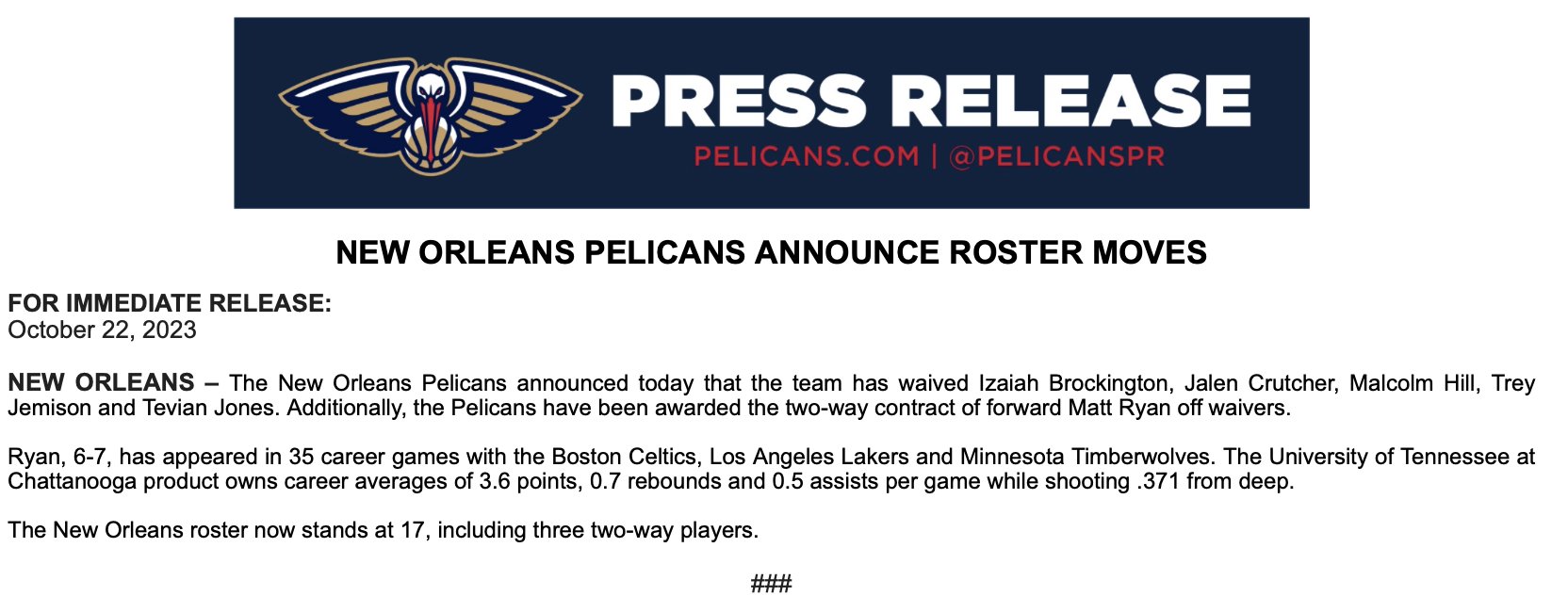 New Orleans Pelicans on X: The #Pelicans will hold an